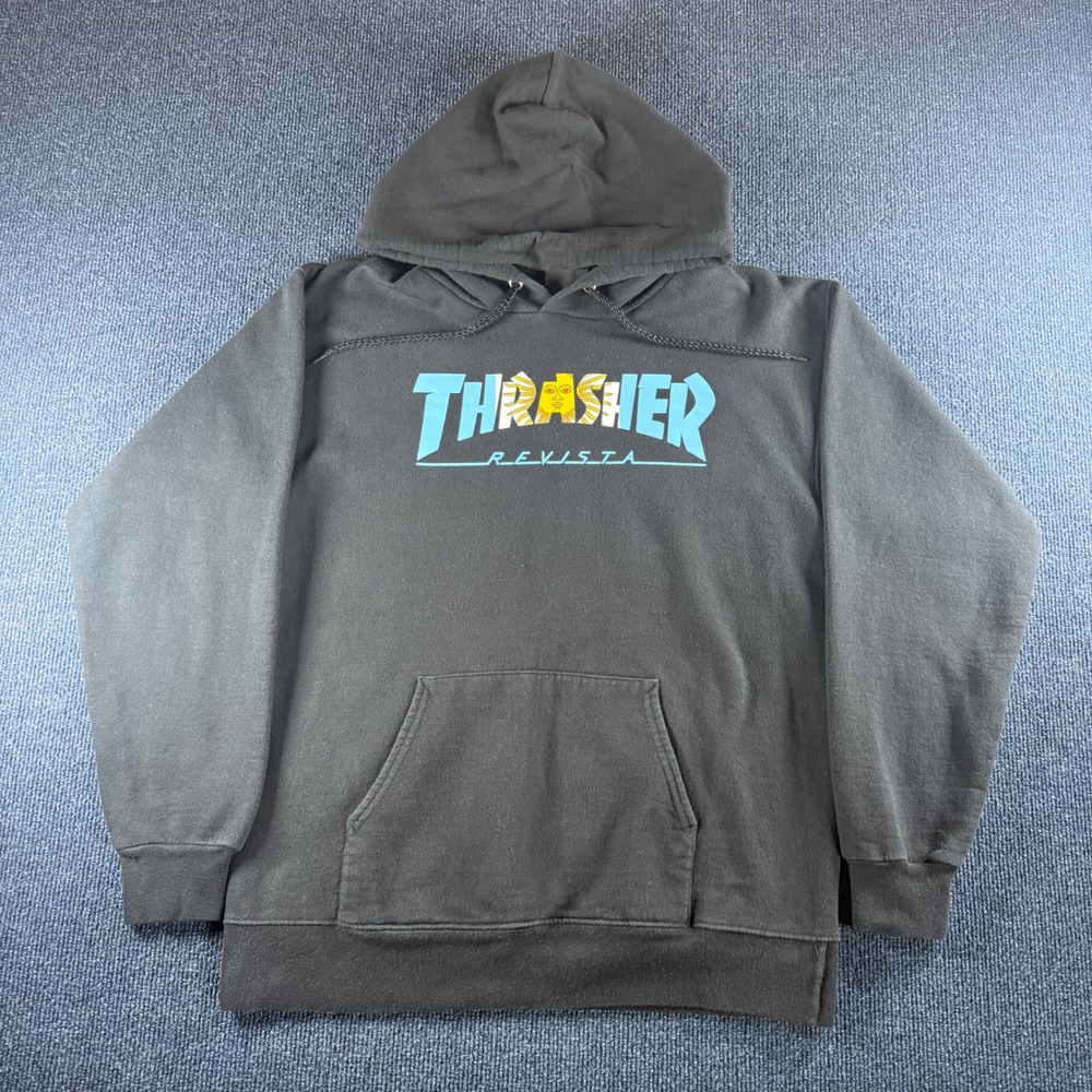 Thrasher‎ Magazine Revista Hoodie Black Graphic Skateboard Sweatshirt Mens Small